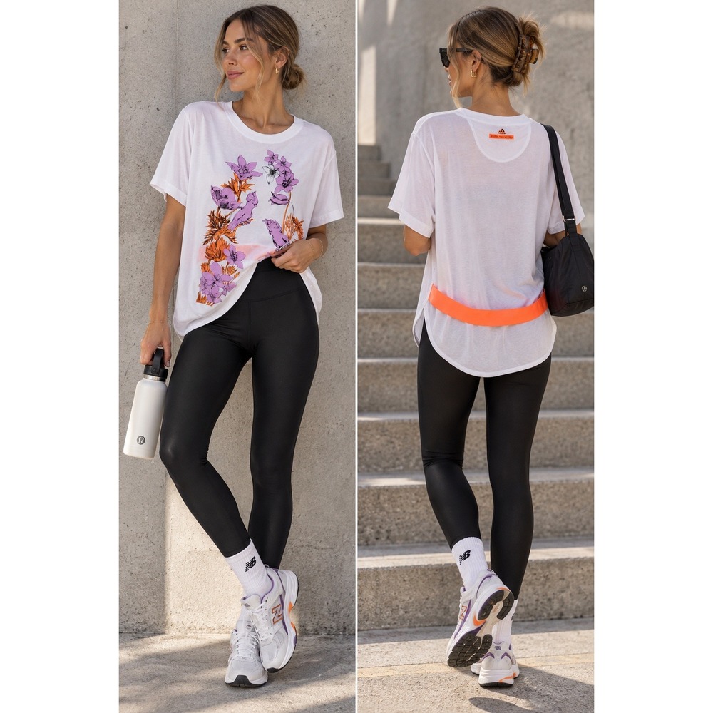 adidas by Stella McCartney Floral Cockatoo Graphic Tee White Lyocell Small